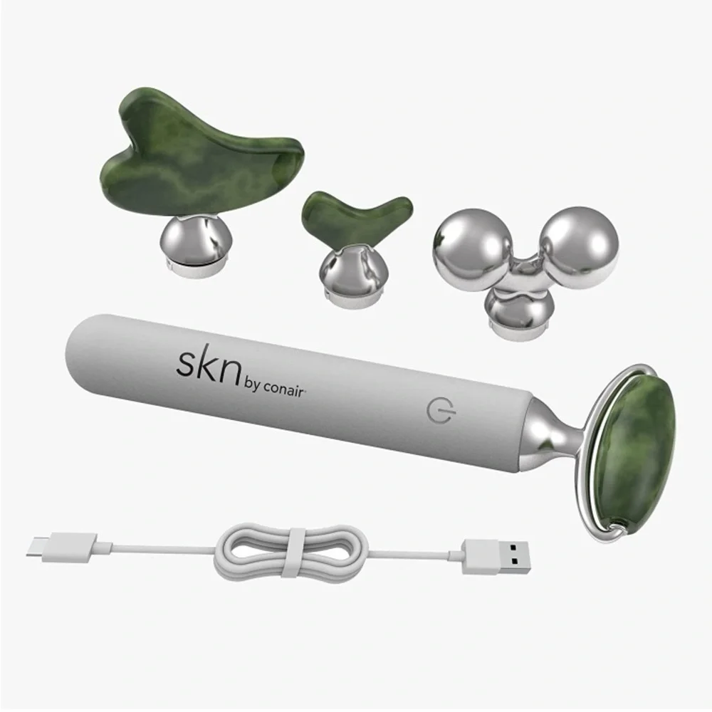 NWT skn Conair Jade Vibrating Face Roller Kit 4 Attachments Gua Sha Silver balls - Picture 4 of 9